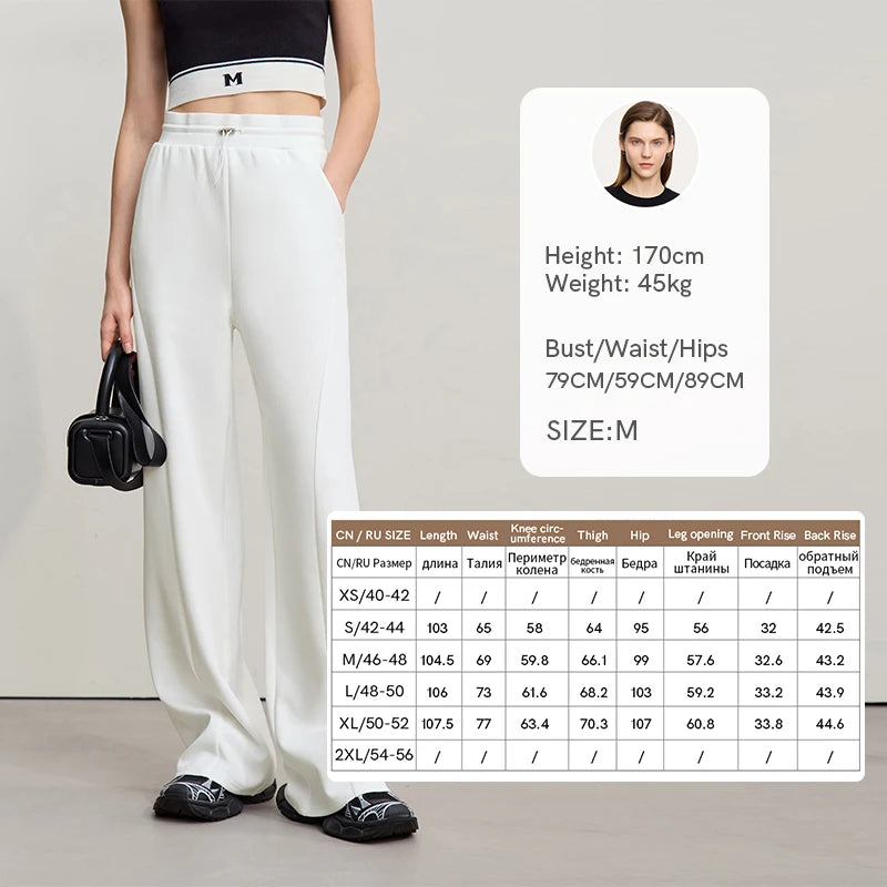 Amii Cotton Pants For Woman 2026 Autumn New Adjustable Rubber Band Waist Casual Pants Long Wide Leg Knit Women Trousers 12641040
