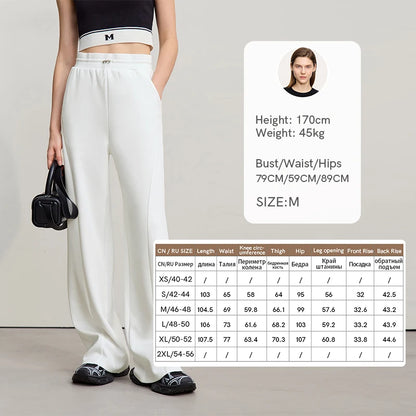 Amii Cotton Pants For Woman 2026 Autumn New Adjustable Rubber Band Waist Casual Pants Long Wide Leg Knit Women Trousers 12641040