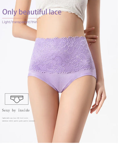 6pcs Women's Panties High Waist Underwear Large Size Fashion Girls Briefs Plus Size Breathable Lace Panty Female Lingerie