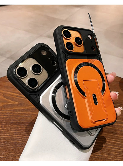 Fold Stand Magnetic Armor Case for iPhone 17 Air 16 15 14 Plus 13 12 11 Pro Max For Magsafe Camera Holder Lens Protection Cover