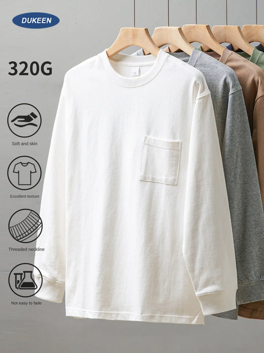 Men's Long Sleeve T Shirt - DUKEEN Heavyweight Cotton Crew Neck Casual Tee