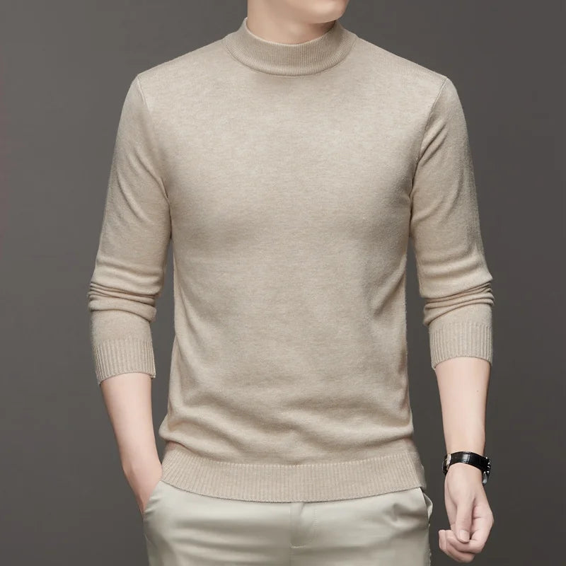 New Sweatwear Men's Half Neck Basic Solid Color Sweaters Round Neck Elastic Pullovers Warm Autumn Knitted Oversized Sweater Men