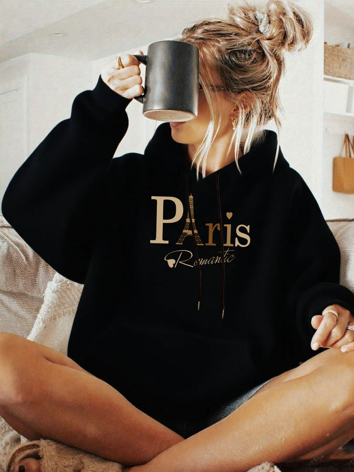 Women's Autumn and Winter Loose Casual Comfortable Letter Printed Thick Long-Sleeved Round Neck Hoodie Pullover