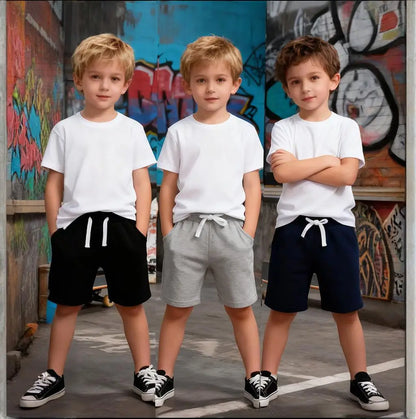 Trendy 3pcs Kids Boys Summer Casual Sweat Shorts Elastic Waistband Drawstring Pockets Soft Cotton Athletic Short Pants 2-7Y