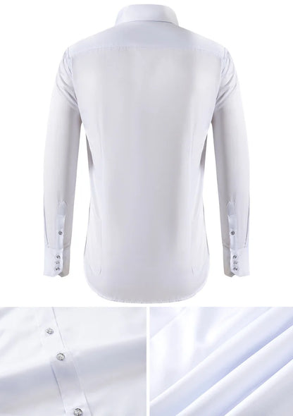 Solid color shirt men's crystal button long sleeved pointed collar light luxury men's business casual men's wear