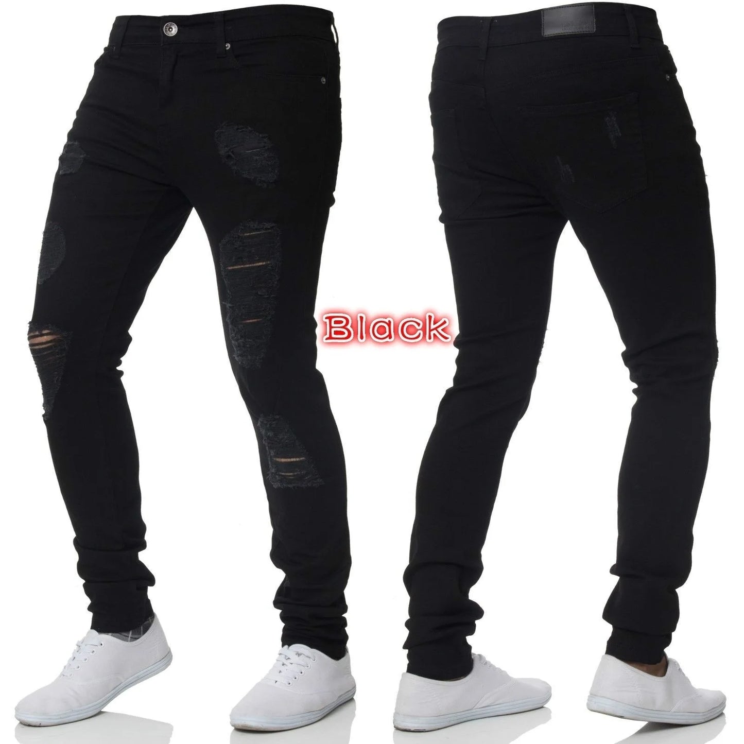 2025 New Solid Color Fashion Men Casual Pants Stretch Jeans Skinny Work Trousers Male Wash Slim Fit for Zippered Jeans Men Cloth