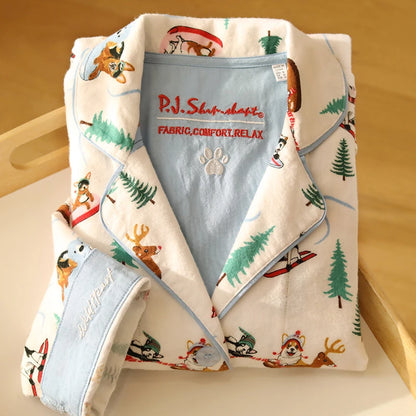 2026 Spring Autumn Winter New Home Clothes Women Cotton Pajamas Suit Cartoon Nightwear Comfort Shirt Pants Gift Loungewear