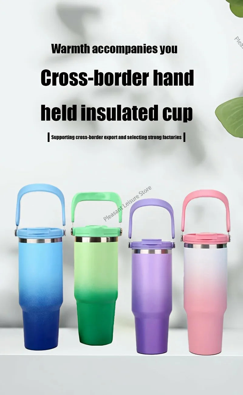 890ML Stainless Steel Thermos Cup Travel Thermos Water Bottle with Straw Keep Cold and Hot Car Coffee Cup Portable Vacuum Flask