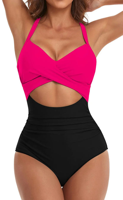 One Piece Women Set Swimsuit Print  Backless Puch Up Solid Sexy Women's Swimwear Bandage Ruched Female Bathing Suit Beachwear