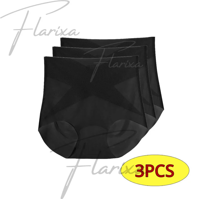 Flarixa 3PCS Seamless High Waist Panties for Women Ultra Thin Ice Silk Panties Comfort Briefs Antibacterial Underwear Underpants