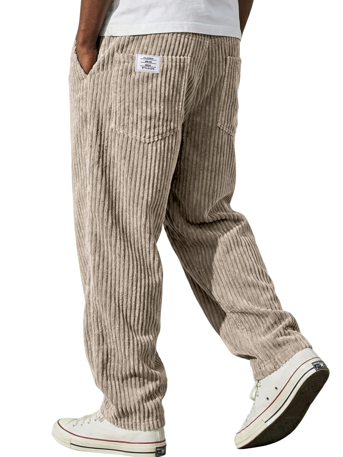 Winter Thick Warm Corduroy Sweatpants Men Fleece Liner Drawstring Straight Loose Track Pants Male Casual Fleece Thermal Trousers
