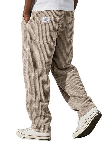 Winter Thick Warm Corduroy Sweatpants Men Fleece Liner Drawstring Straight Loose Track Pants Male Casual Fleece Thermal Trousers