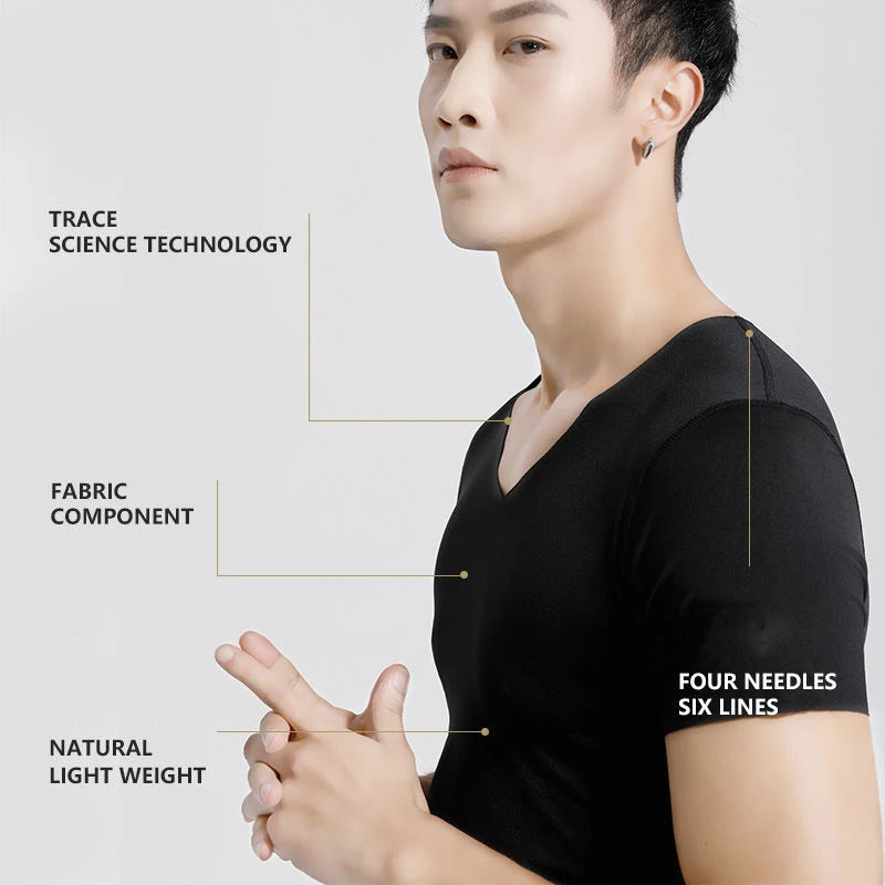 Men's Ice-Silk V-Neck T-Shirt – Seamless Breathable Sports Tee (M–5XL)