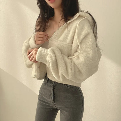 Women Fleece Hoodie - Thick Warm Winter Jacket With Zipper Hooded Outerwear