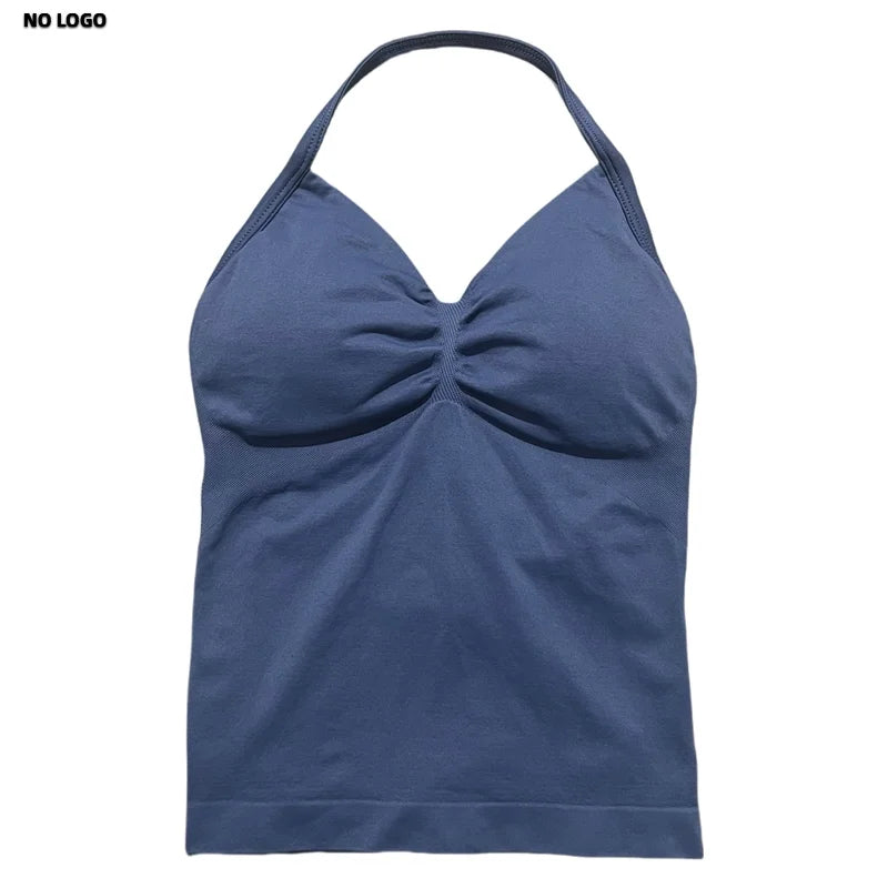 Women Yoga Vest - Longline Strappy Top | Breathable Fitness Tank Top Open Back Halter