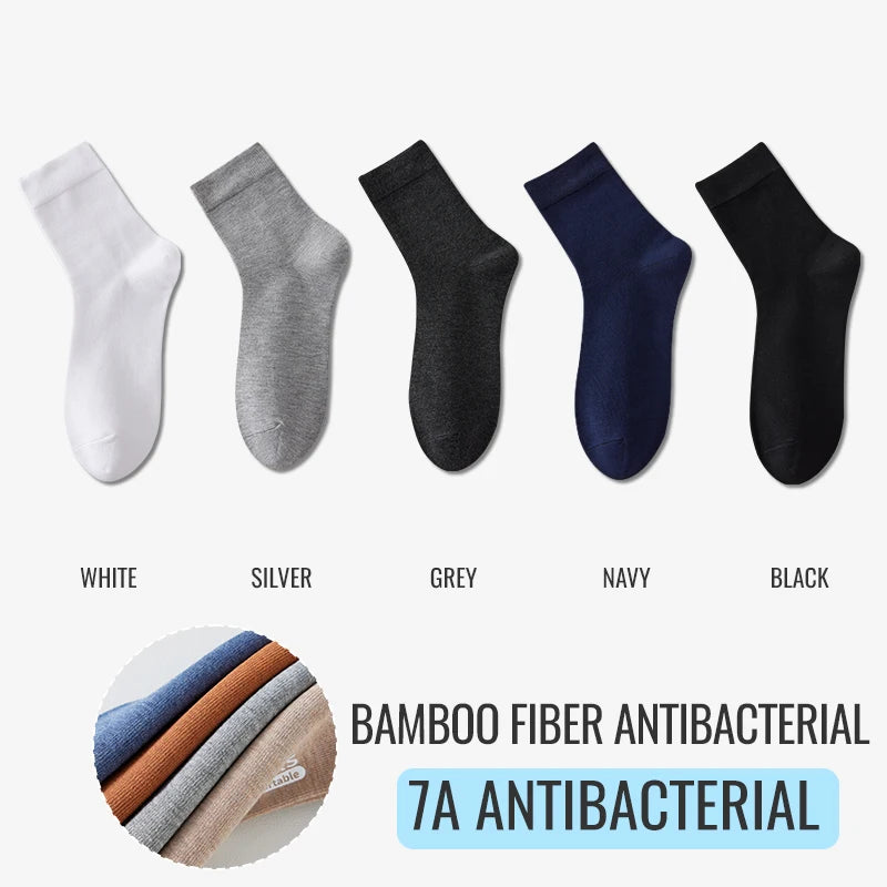 Antibacterial Bamboo Socks – Men’s Business Dress Socks, Thin Deodorant Crew, 5-Pack