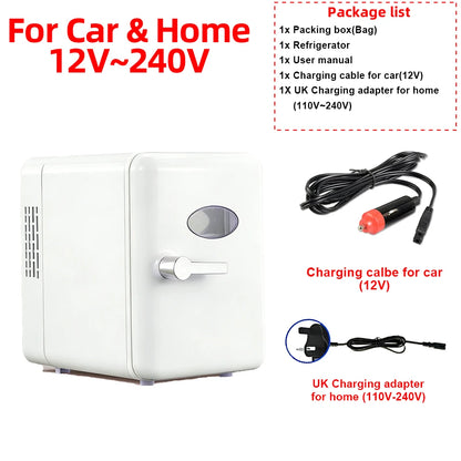 Portable 4L Mini Beauty Fridge Car & Home Dual Use Cooling Heating Refrigerator Skincare Cosmetics Makeup Face Fridge for Travel