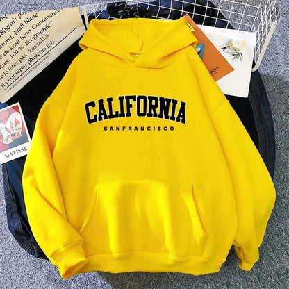 Plus Size 2025 California Fashion Sweatshirts for Woman Casual Sporty Hooded Long Sleeve Pullover Autumn Winter Comfort Hoodies