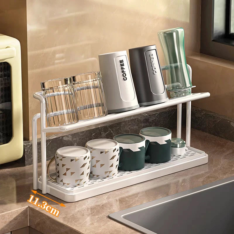 Bottle Drying Rack - 2 Tier Rust Proof Steel Kitchen Storage Rack with Removable Drain Tray