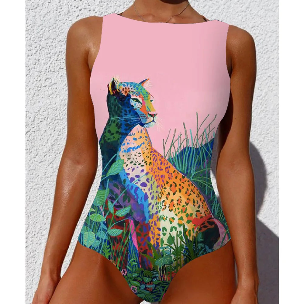 2026 New Printed One-piece Swimsuit Classic Printed Lace Up Swimsuit Women's Push Up Flower One-piece Suit Beach Wear For Female