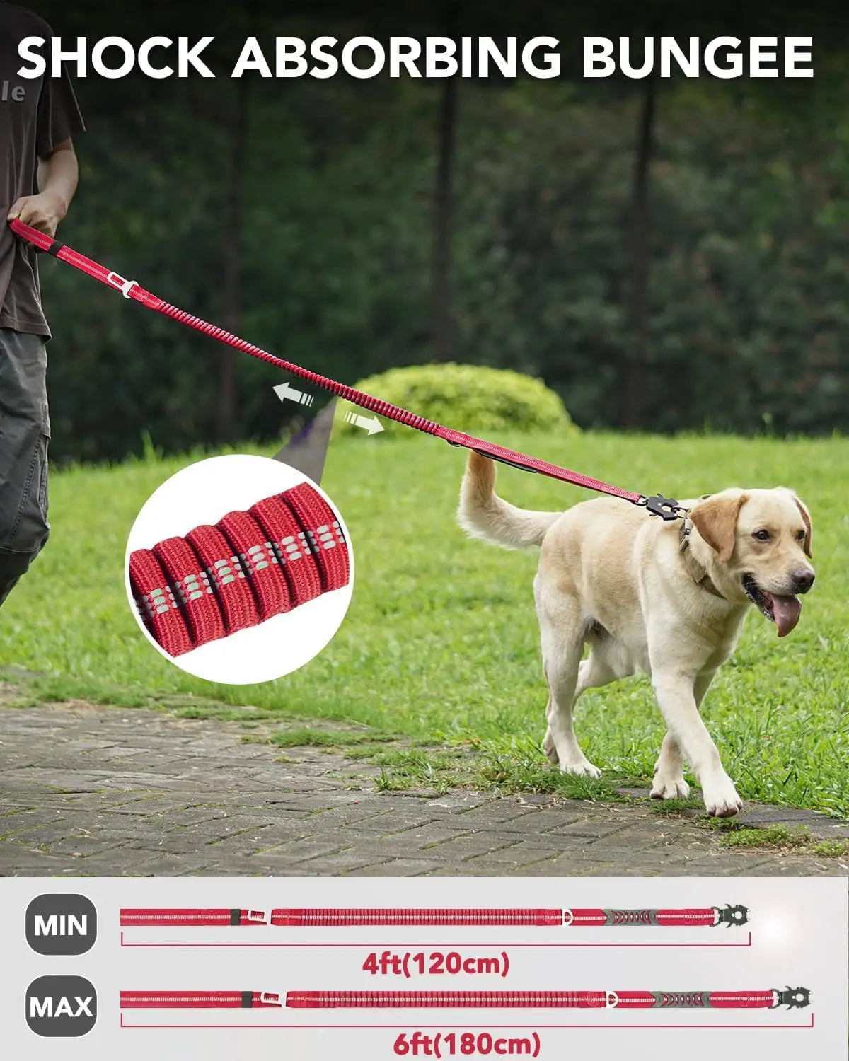 Reflective Shock Absorbing Pet Leashes with Car Seatbelt for Large Dogs Heavy Duty Tactical Bungee Dog Leash No Pull Dog Leash