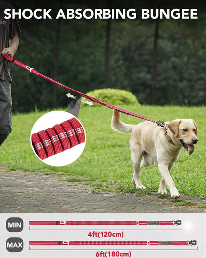 Reflective Shock Absorbing Pet Leashes with Car Seatbelt for Large Dogs Heavy Duty Tactical Bungee Dog Leash No Pull Dog Leash