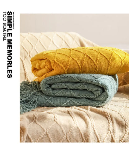Green Oversized Knitted Throw Blanket - Soft Textured Decorative Couch Blanket - ZOOMNSTORE