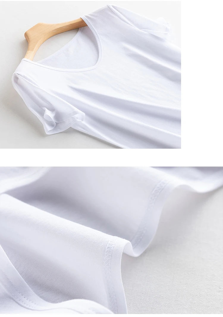 Women's V-Neck T-Shirt – Silk-Linen-Cotton Solid Summer Tee