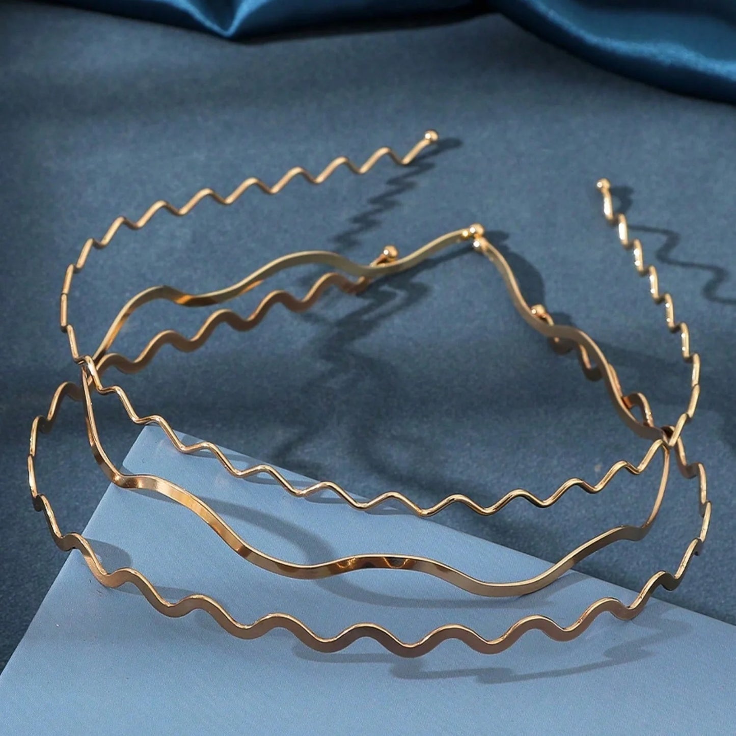 3PCS Women's Metal Gold Thin Wave Headbands, Minimalist & Practical Bang Hair Bands, Ultra-Minimalist Elegant Hair Accessories (