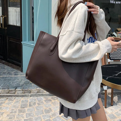 Vintage Women's Tote Bag - Large Capacity PU Leather Shoulder Purse for Everyday Use
