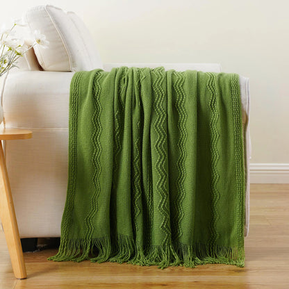 Caramel Knit Throw Blanket - Lightweight Plaid Blanket for Couch and Bed - ZOOMNSTORE