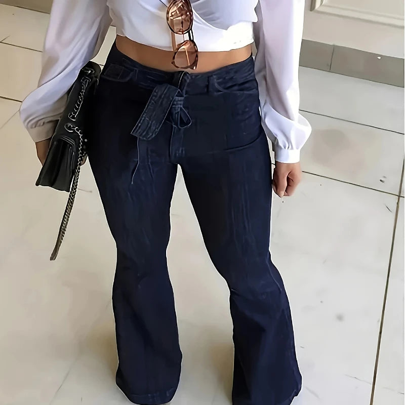 Y2k Jeans Women Jeans Trendy Elastic Waistband Flare Pants Wide Leg Trousers Stylish New Design Casual