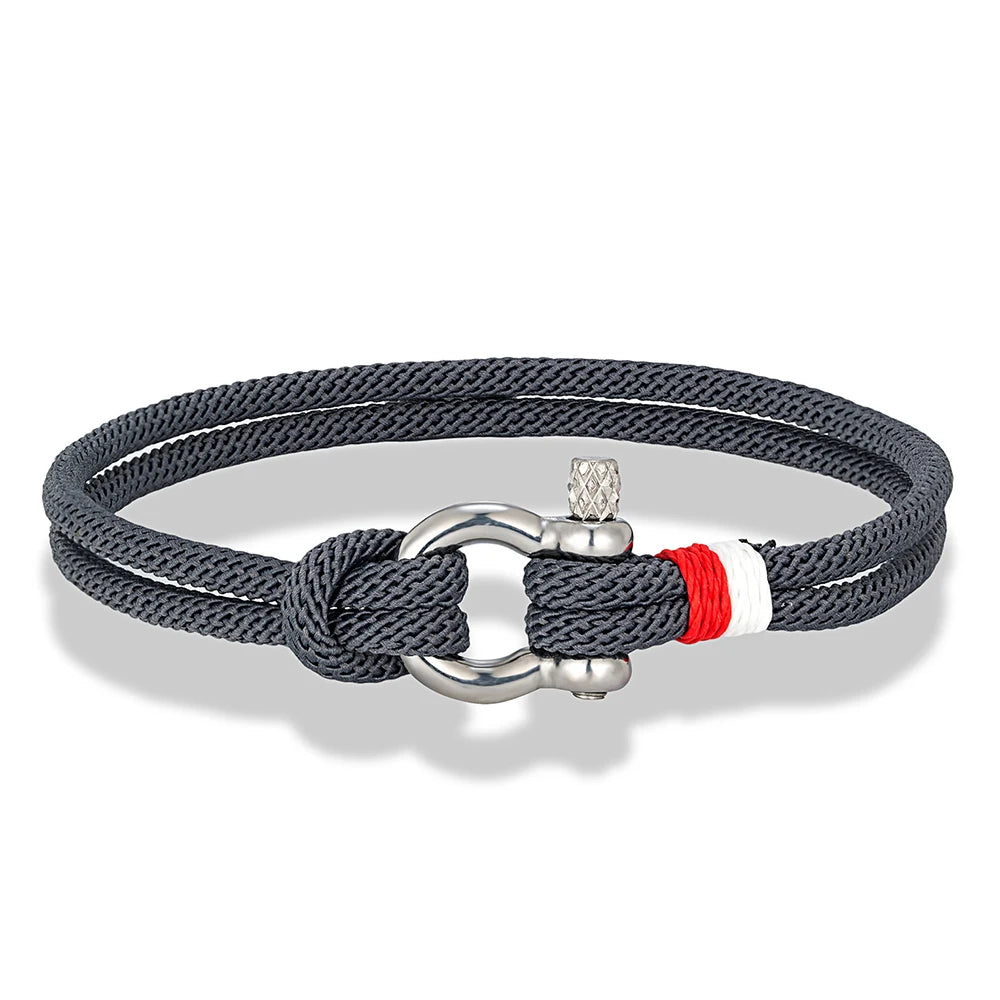 MKENDN Navy Blue Braided Rope Bracelet Stainless Steel Mini Horseshoe Shackle with Screws Bracelets for Men Women Couple Jewelry