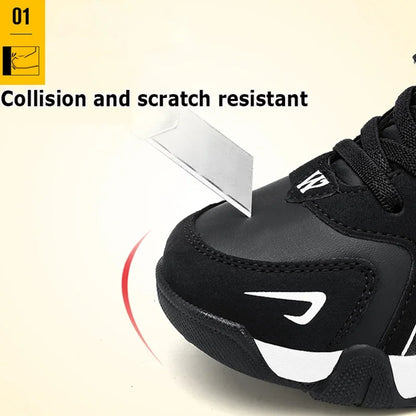 Boys Leather Sneakers - Kids Running Shoes With Rubber Outsole & Hook And Loop Closure
