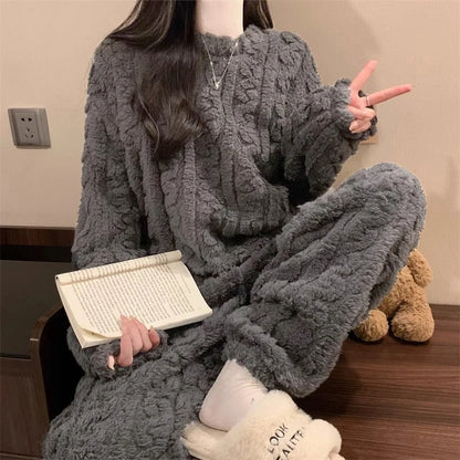 Ultra Soft Warm Coral Fleece Pajama Set Lightweight Fluffy Winter Loungewear Sleepwear For Women Cozy Home Suit Winter Style New