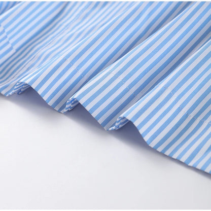 Women Summer Dress - Casual Striped Long Half Sleeve Slim Waist Mid-Calf Robe