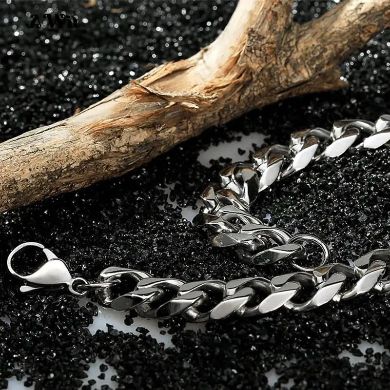 Awit Mens Simple 3-11mm Stainless Steel Curb Cuban Link Chain Bracelets for Women Unisex Wrist Jewelry Gifts