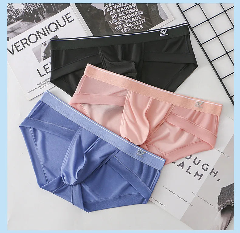 Sexy Men's boxer Ice screen hole cueca large convex  breathable quick dry men's boxers solid color underpants men underwear new
