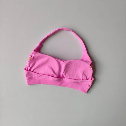 Padded Sports Bra - Shockproof Seamless Workout Bra With Halter Straps, Medium Support
