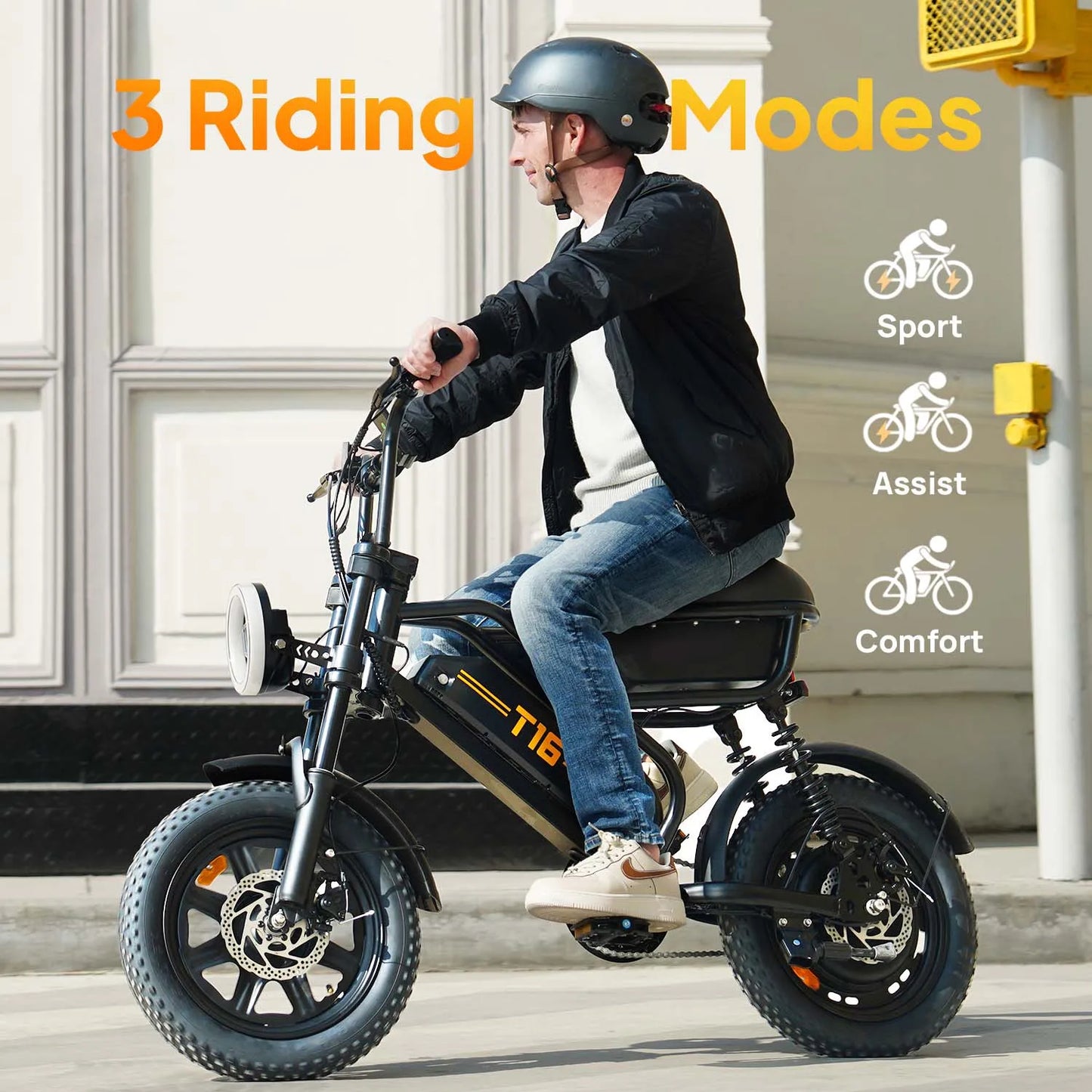 URLIFE T16 Ebike 500W Power 48V 13Ah 80Miles Range 16×3.0 Fat Tire Full Suspension LCD Display Commuter Electric Bike with Storage Box Lights Adult Holiday Gift
