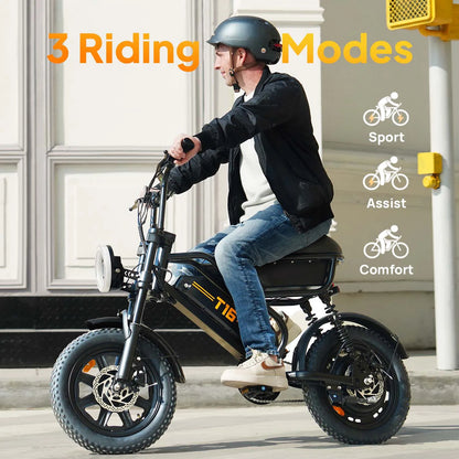 URLIFE T16 Ebike 500W Power 48V 13Ah 80Miles Range 16×3.0 Fat Tire Full Suspension LCD Display Commuter Electric Bike with Storage Box Lights Adult Holiday Gift