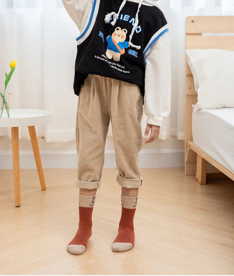 5 Pairs /bag Winter Children Socks Warm Autumn And Winter Plush Thicken Toddler Boys Girls Cotton Middle Tube Sock For 2-14 Year