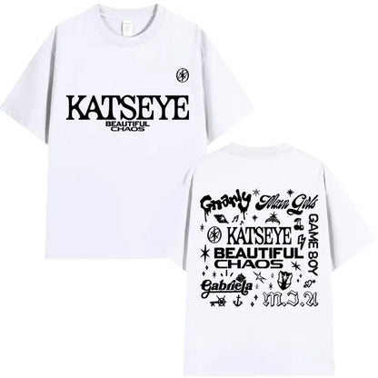 Korean Katseye Beautiful Chaos Tour T Shirt Kpop Vintage Harajuku Fashion Y2K Men Women T-shirt Cotton Loose T Shirts Fans Gifts