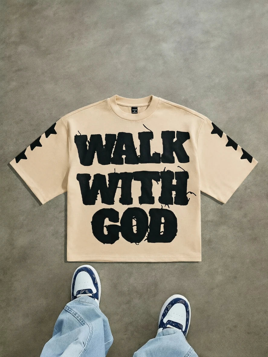 Walk with God Faith Quote Oversized T Shirt Men Women Christian Religious Graphic Short Sleeve Crew Neck Streetwear Tops 2026