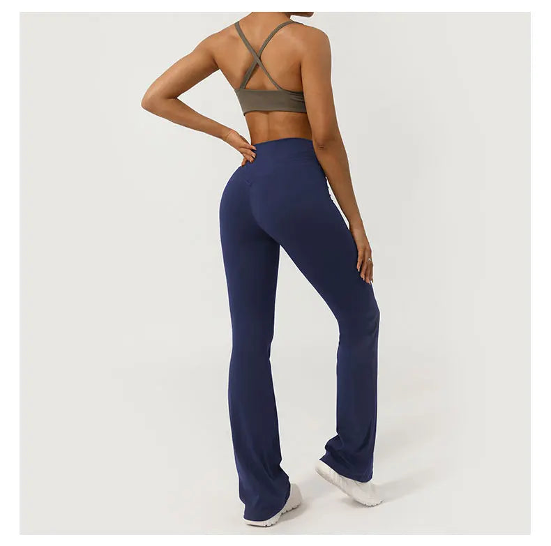 V-Cross Fitness Flare Pants Lifting Buttocks Cross Waist Yoga Sport Leggings Gym Outdoor Acticewear Workout Wide-Leg Pants