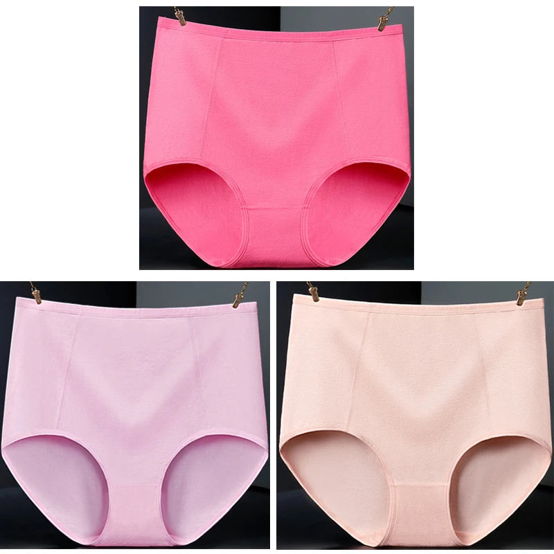 3pcs Pure Cotton Brief Female Solid Panties Girls High Waist Comfort Underpants Lady Plus Size Underwear Women Ventilate Pantys