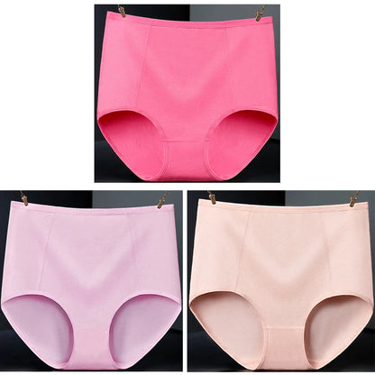 3pcs Pure Cotton Brief Female Solid Panties Girls High Waist Comfort Underpants Lady Plus Size Underwear Women Ventilate Pantys