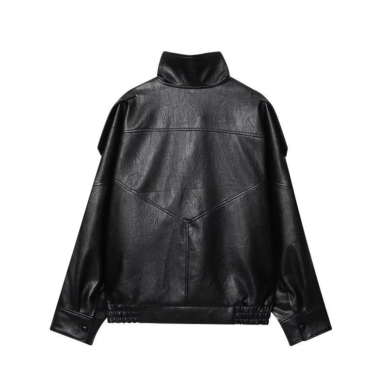 Faux Leather Jacket – Women's Bomber Jacket With Snap Button | Office Outerwear Coat