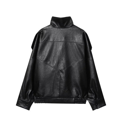 Faux Leather Jacket – Women's Bomber Jacket With Snap Button | Office Outerwear Coat
