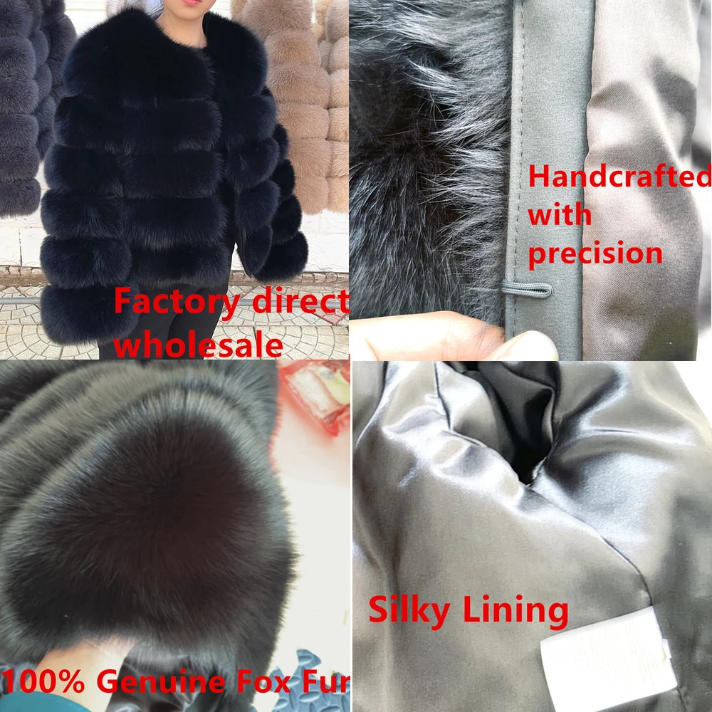 Fox Fur Coat - Slim Fit Women Winter Coat | Brown Real Fur Jacket With Hook Closure